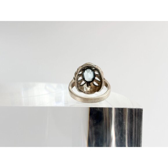 Aquamarine Semi-Precious Marcasite 925 Sterling Silver Vintage Ring - sz 6 - Picture 5 of 11